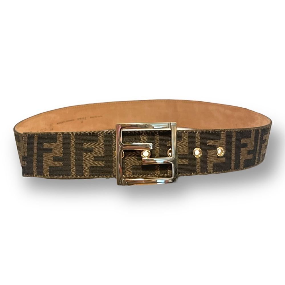 FENDIโClassicย MonogramโZuccaโPrintโBeltโwithโFFโMotifโGold-ToneโBuckleโ|Size:โS|